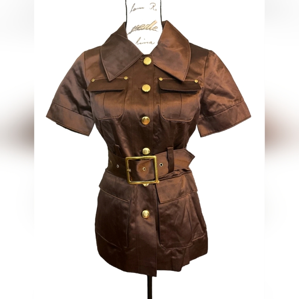 New RUNWAY NEW YORK Womens Short Sleeve Brown Jacket Size S/M
